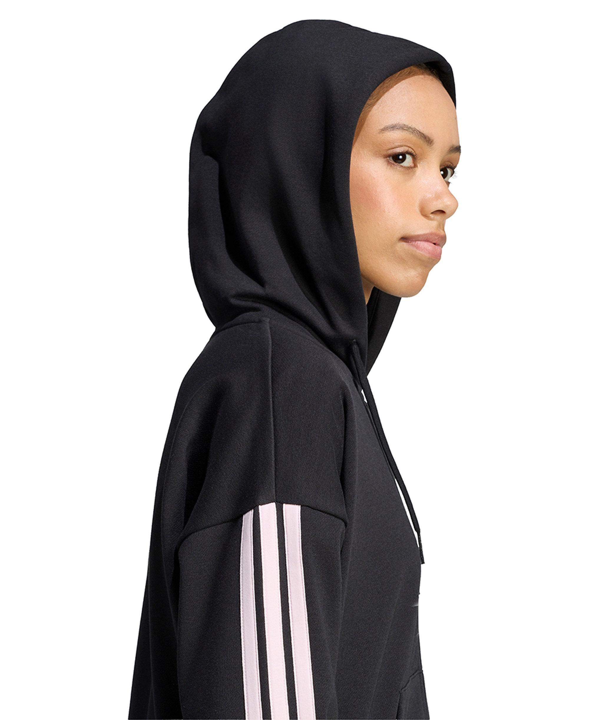 adidas Women's 3-Stripe Fleece Full-Zip Hoodie - Black/clear Pink