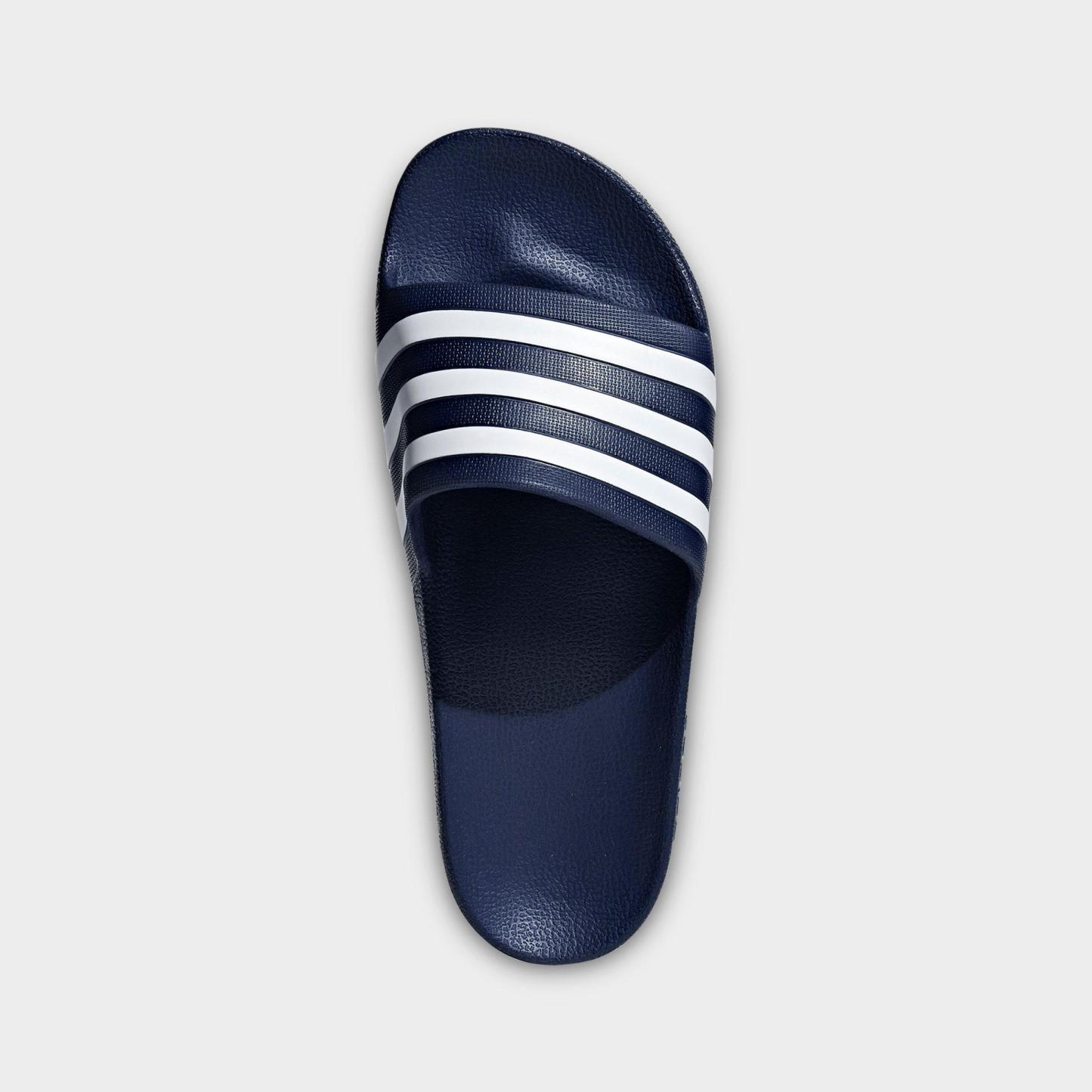 Women's adidas Originals adilette Aqua Slide Sandals - Dark Blue/Cloud White/Dark Blue - Top view