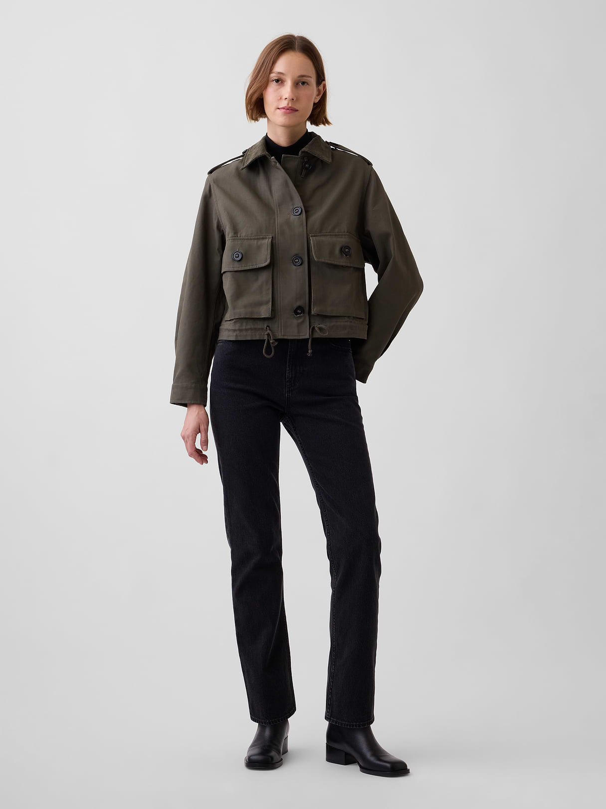 Canvas Crop Utility Jacket - Bamboo green
