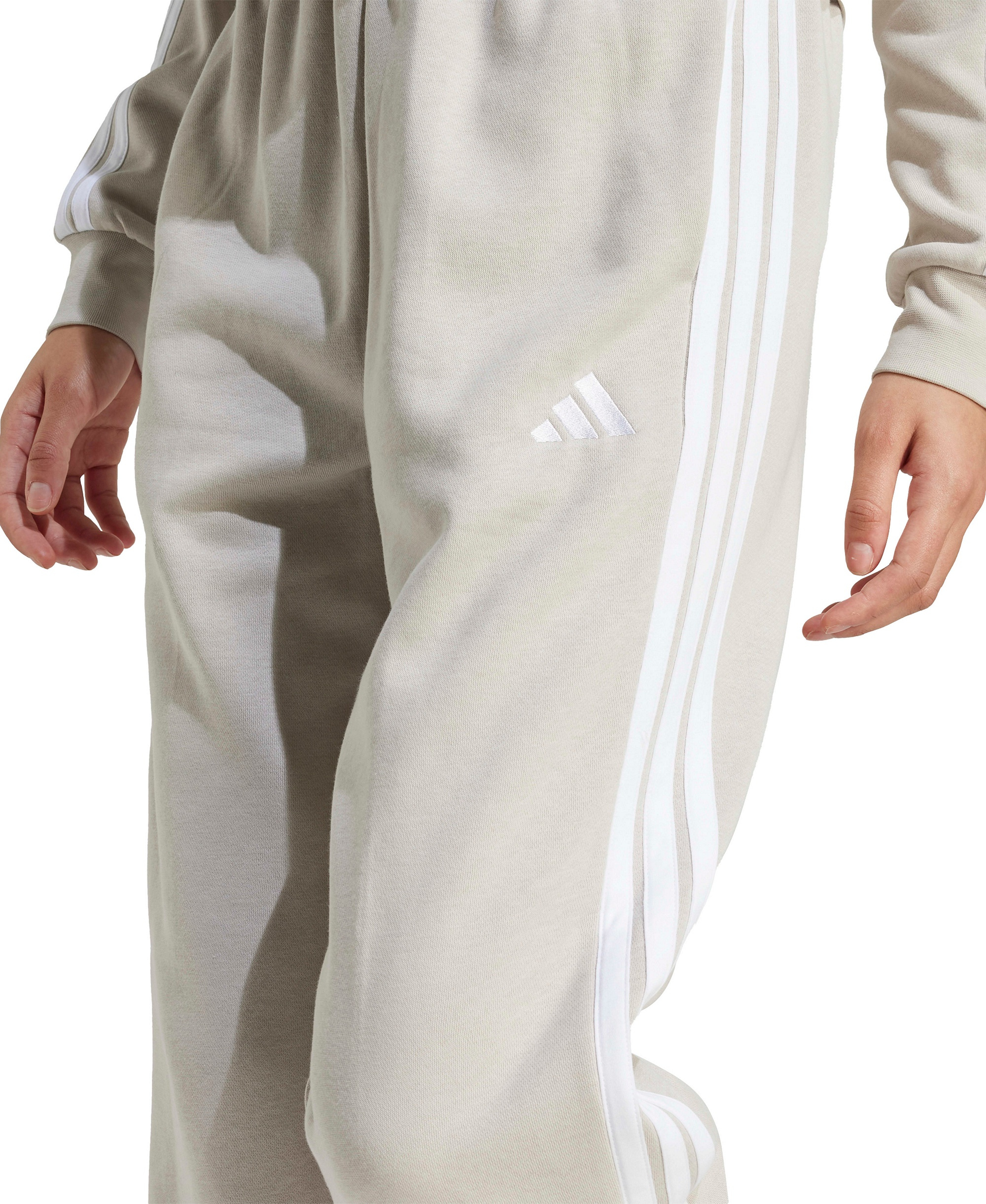 adidas Women's Essentials 3-Stripes Pull-On Fleece Loose Pants - Wonder Alumina/White