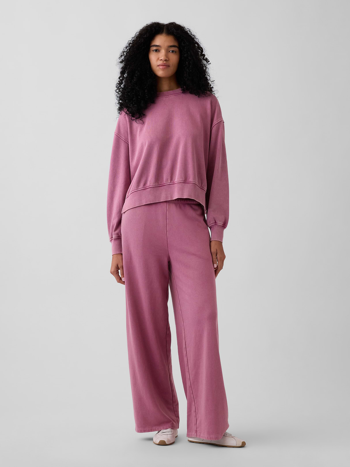 VintageSoft Terry Oversized Wedge Side-Slit Sweatshirt - Dahlia pink