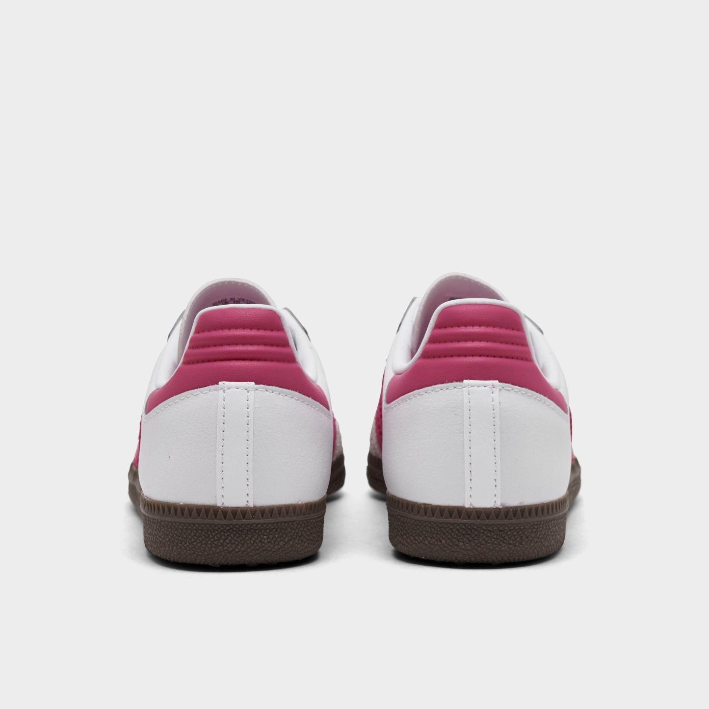 Big Kids' adidas Originals Samba OG Casual Shoes - Part 2 - Footwear White/Real Magenta/Gum - Back view