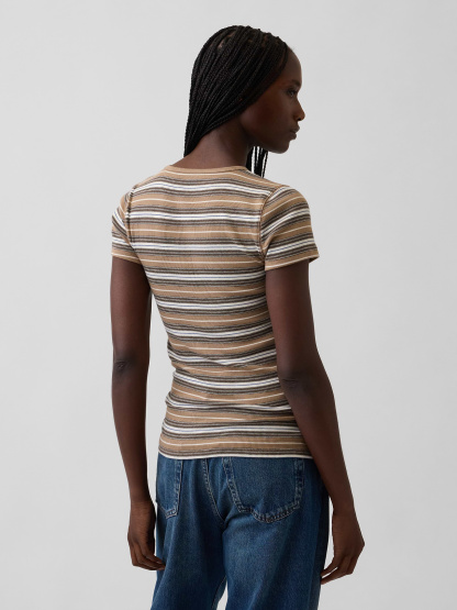 Modern Rib T-Shirt - Khaki tan stripe