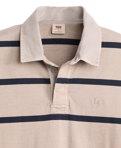 Levi's Men's Union Rugby Long-Sleeve Polo Shirt - Navy/Beige