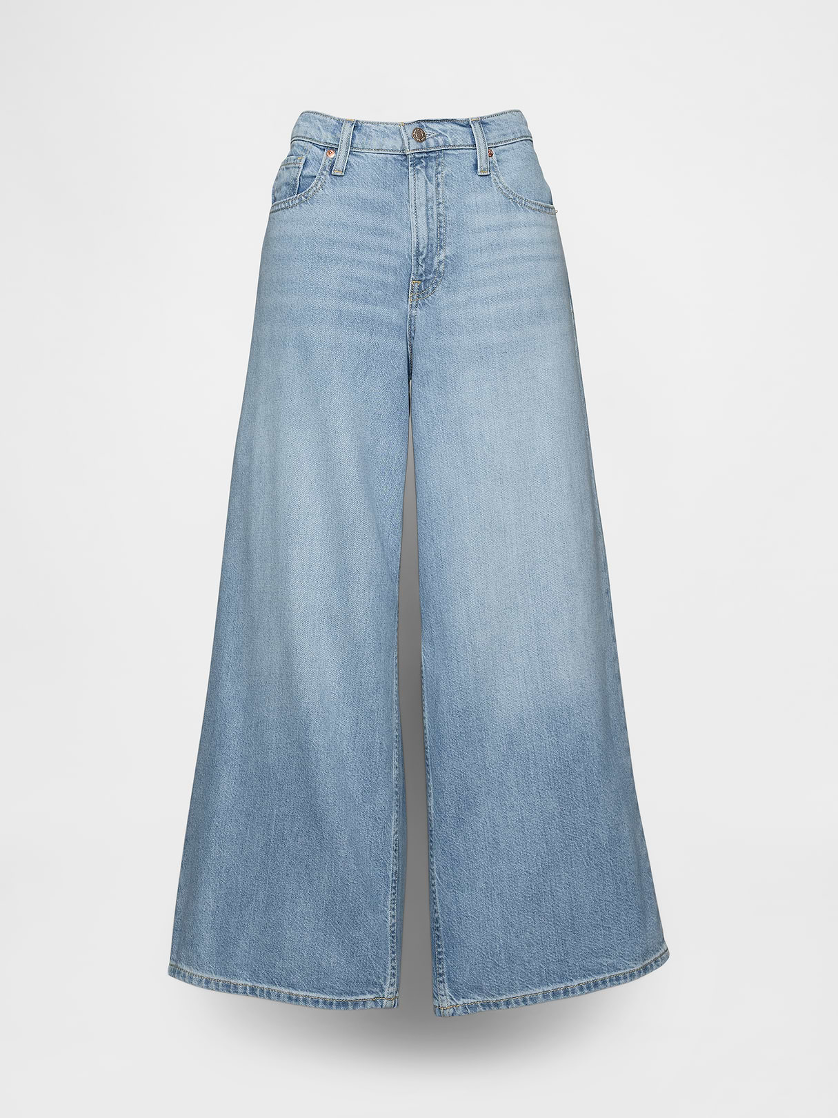 Mid Rise Denim Stripe Baggy Jeans - Light indigo wash