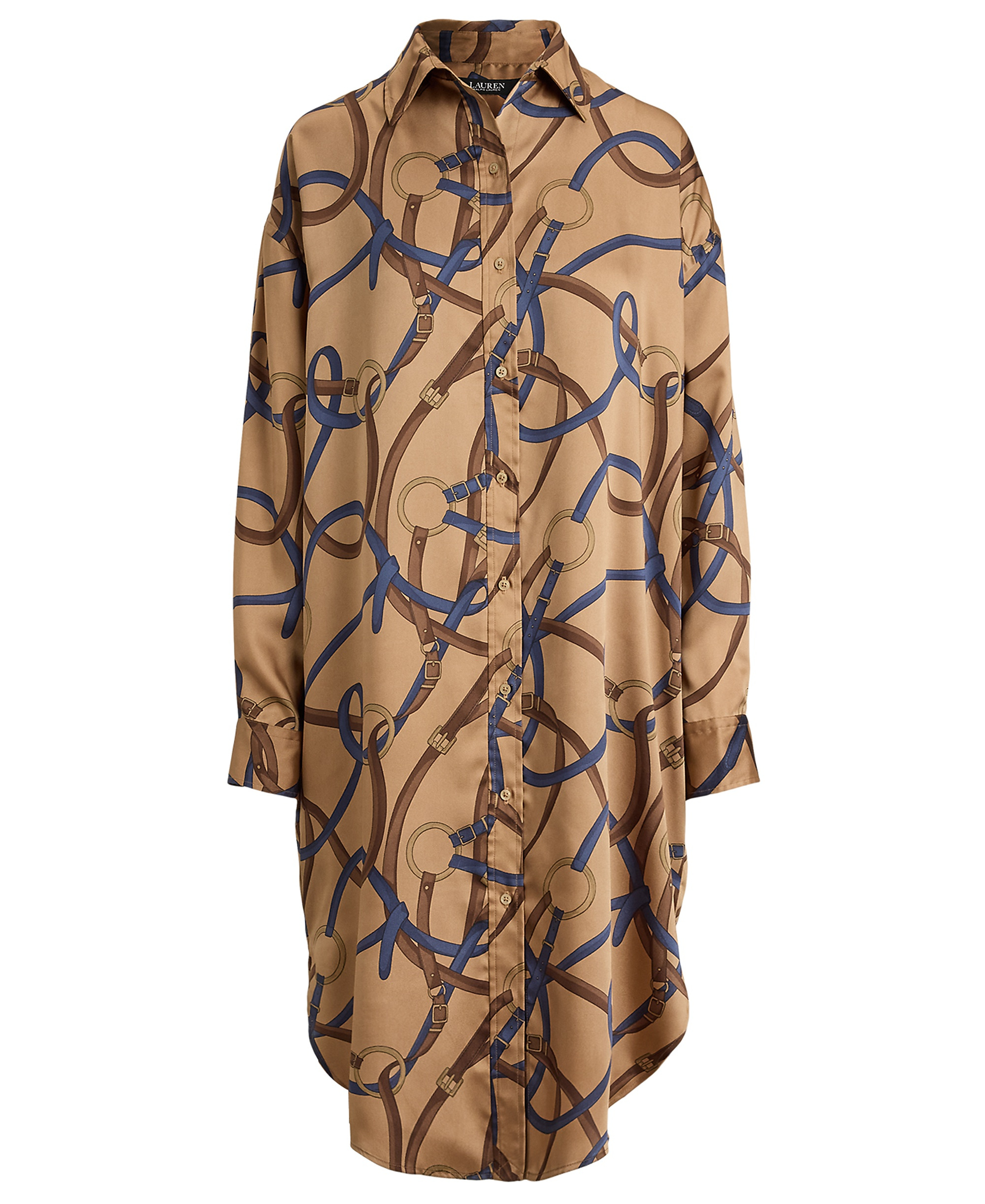 Lauren Ralph Lauren Women's Belting Print Collared Midi Dress - Camel Multi