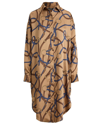 Lauren Ralph Lauren Women's Belting Print Collared Midi Dress - Camel Multi