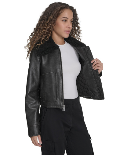 Levi's Women's Regular Faux Leather Aviator Jacket - Black