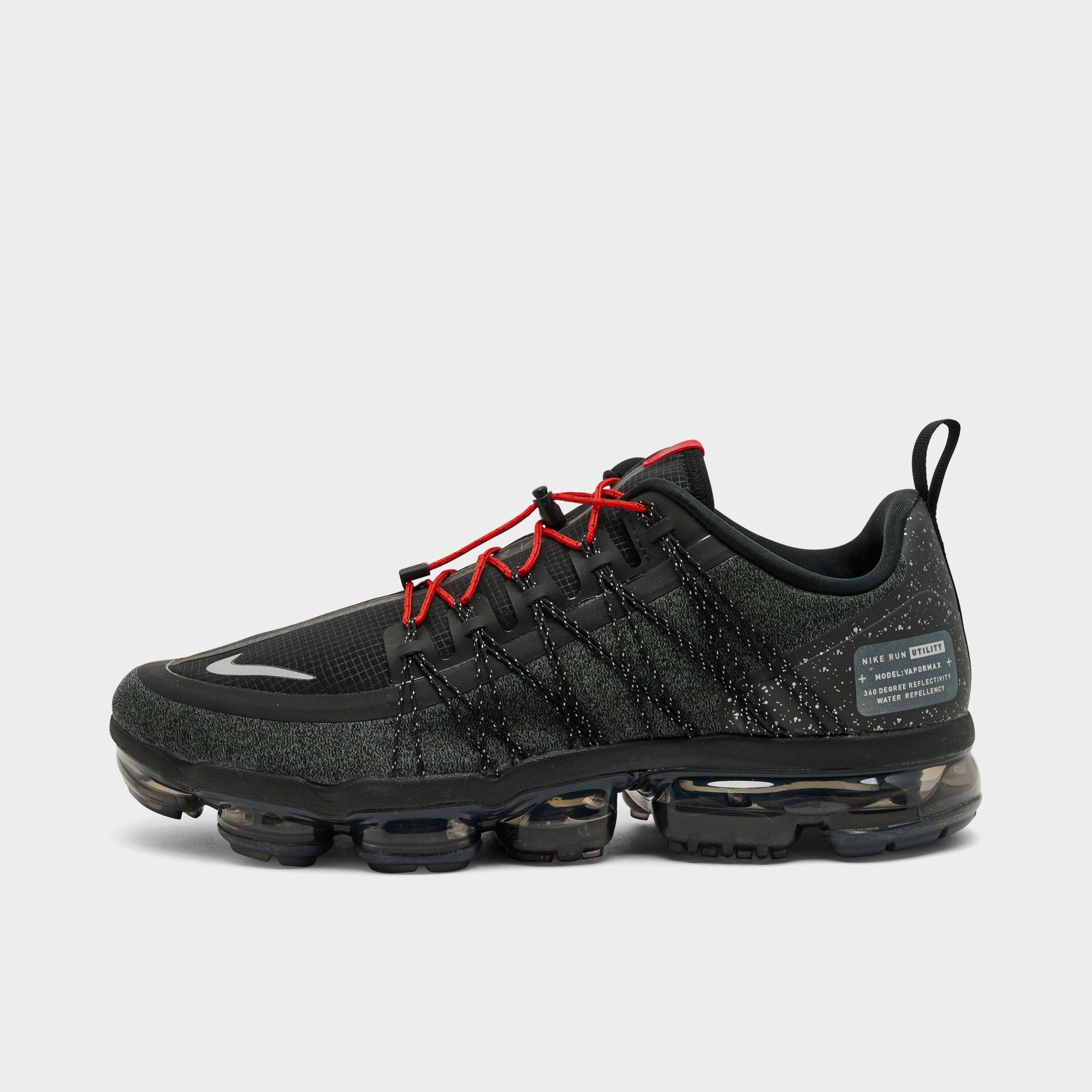 Men's Nithtke Air VaporMax Run Utility Running Shoes - Black/Reflective Silver/Anthracite/Habanero Red - Left shoe facing left. Outside of the shoe.