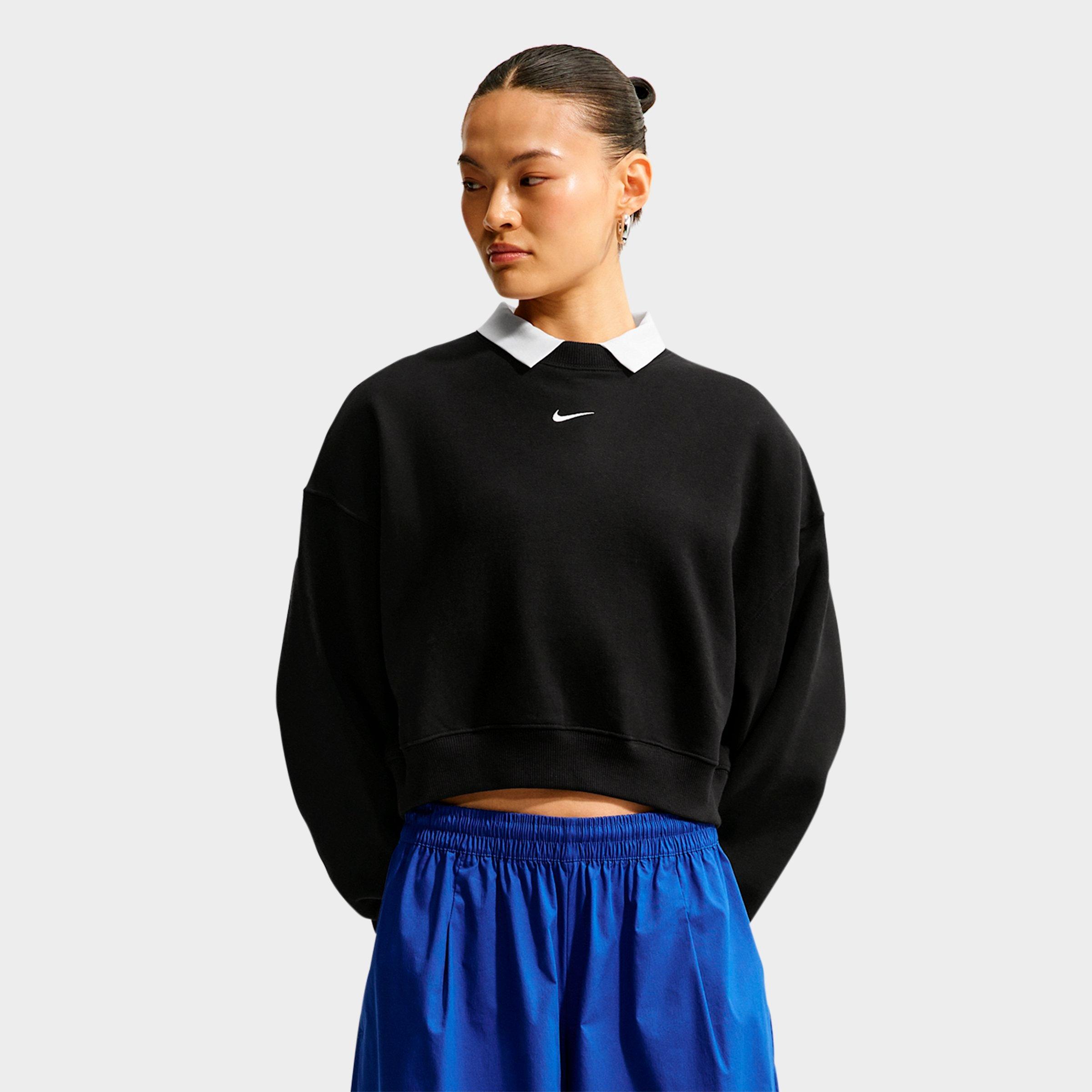 Women's Nithtke Studio Fleece Medium Weight Oversized Cropped Crewneck Sweatshirt - Total Black/Sail