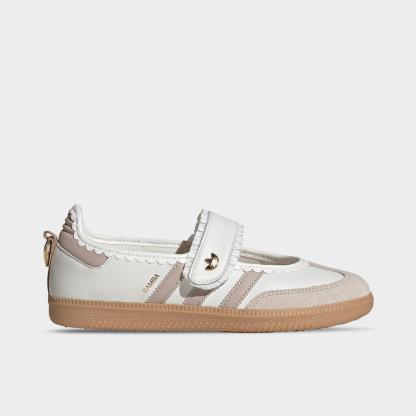 Women's adidas Originals Samba Jane Casual Shoes - Part 1 - Cloud White/Pink/Gum - Left shoe facing left. Outside of the shoe.