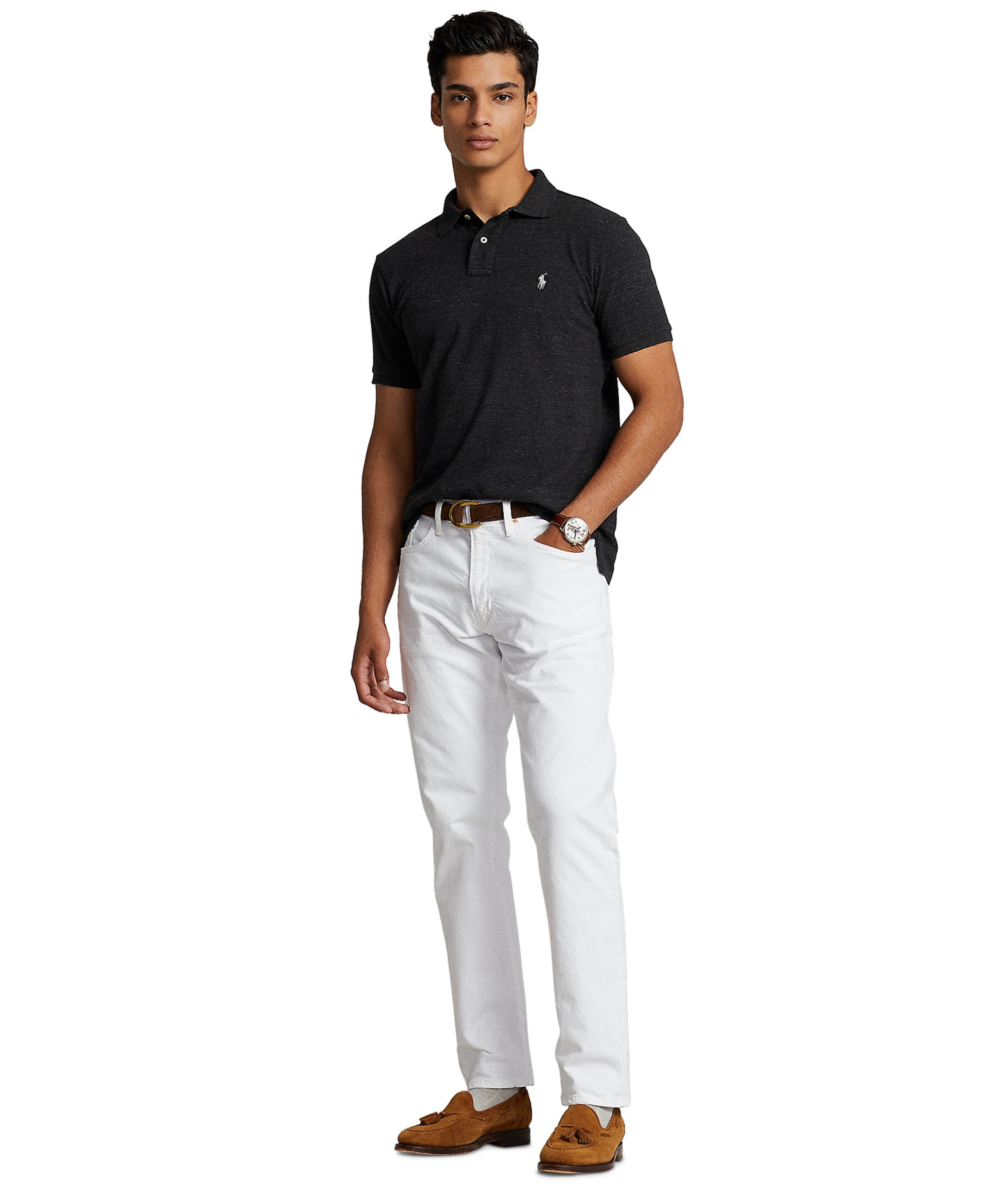 Polo Ralph Lauren Men's Custom Slim-Fit Mesh Polo Shirt - Black Marl Heather