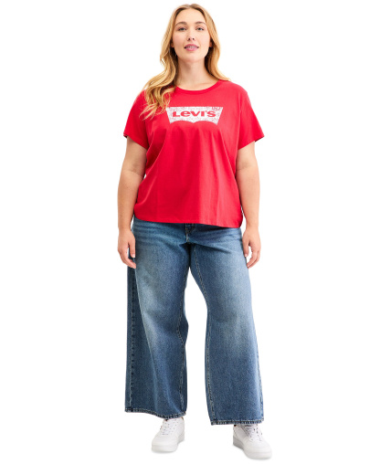 Levi's Trendy Plus Size Perfect Logo Cotton T-Shirt - Bandana Red