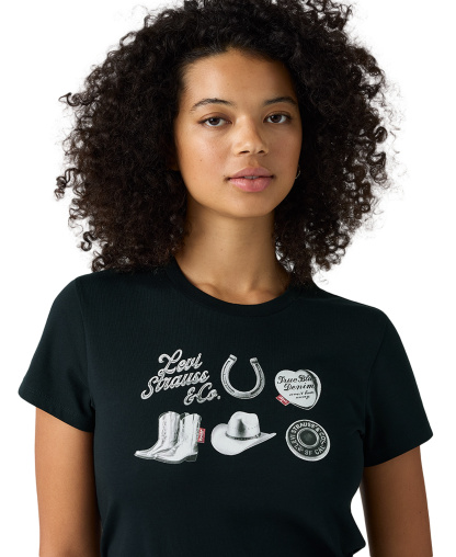 Levi's Women's Perfect Graphic Logo Cotton T-Shirt - Archival Silver Grid Anthracite