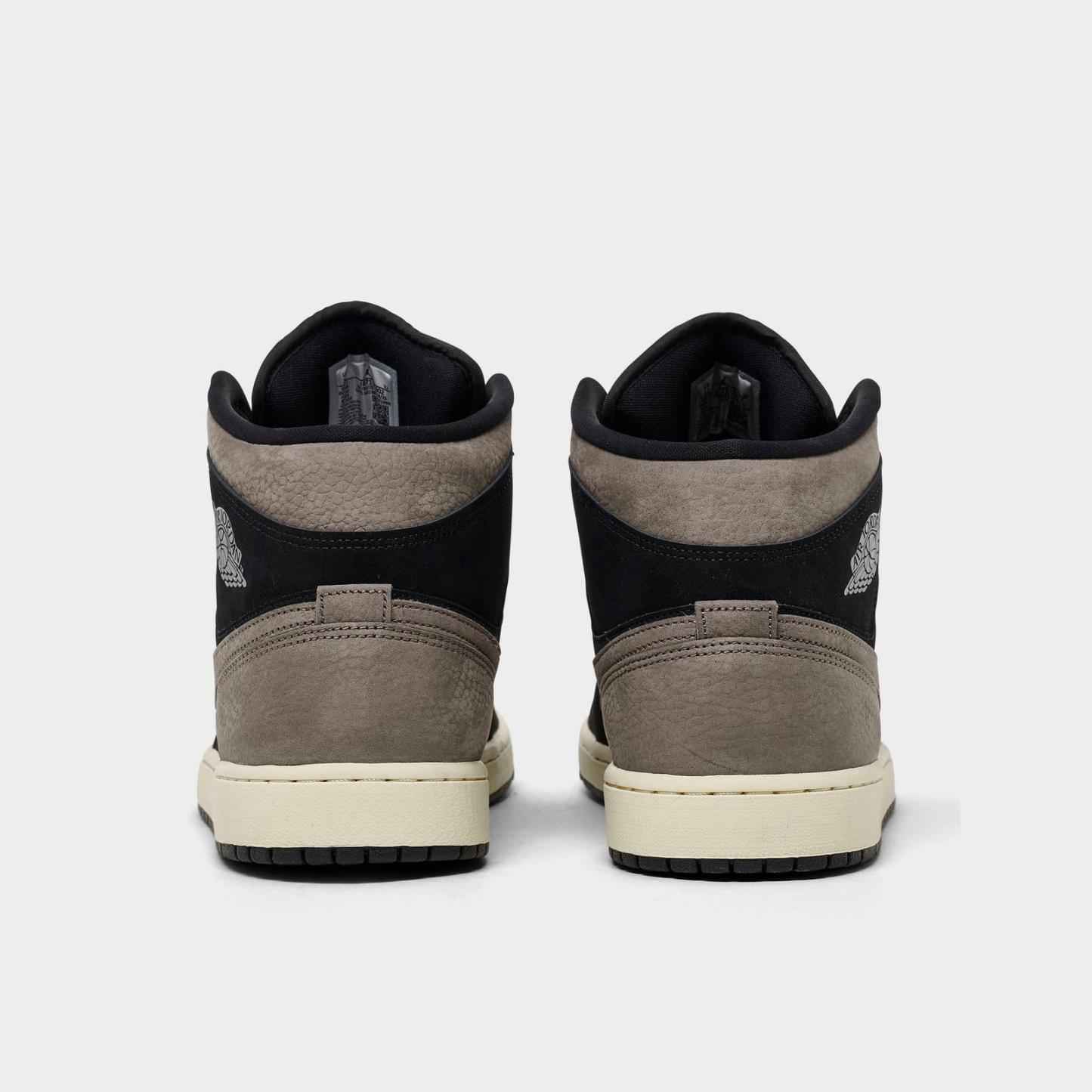 Men's Air Jordan Retro 1 Mid SE Casual Shoes - Black/Light Wild Mango/Olive Grey - view 4