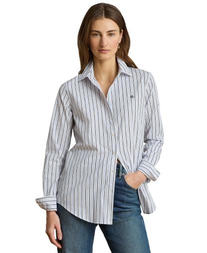 Lauren Ralph Lauren Women's Point Collar Striped Broadcloth Shirt - Blue Multi