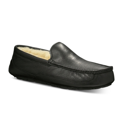 UGG® Men's Ascot Leather Moccasin Slippers - Black