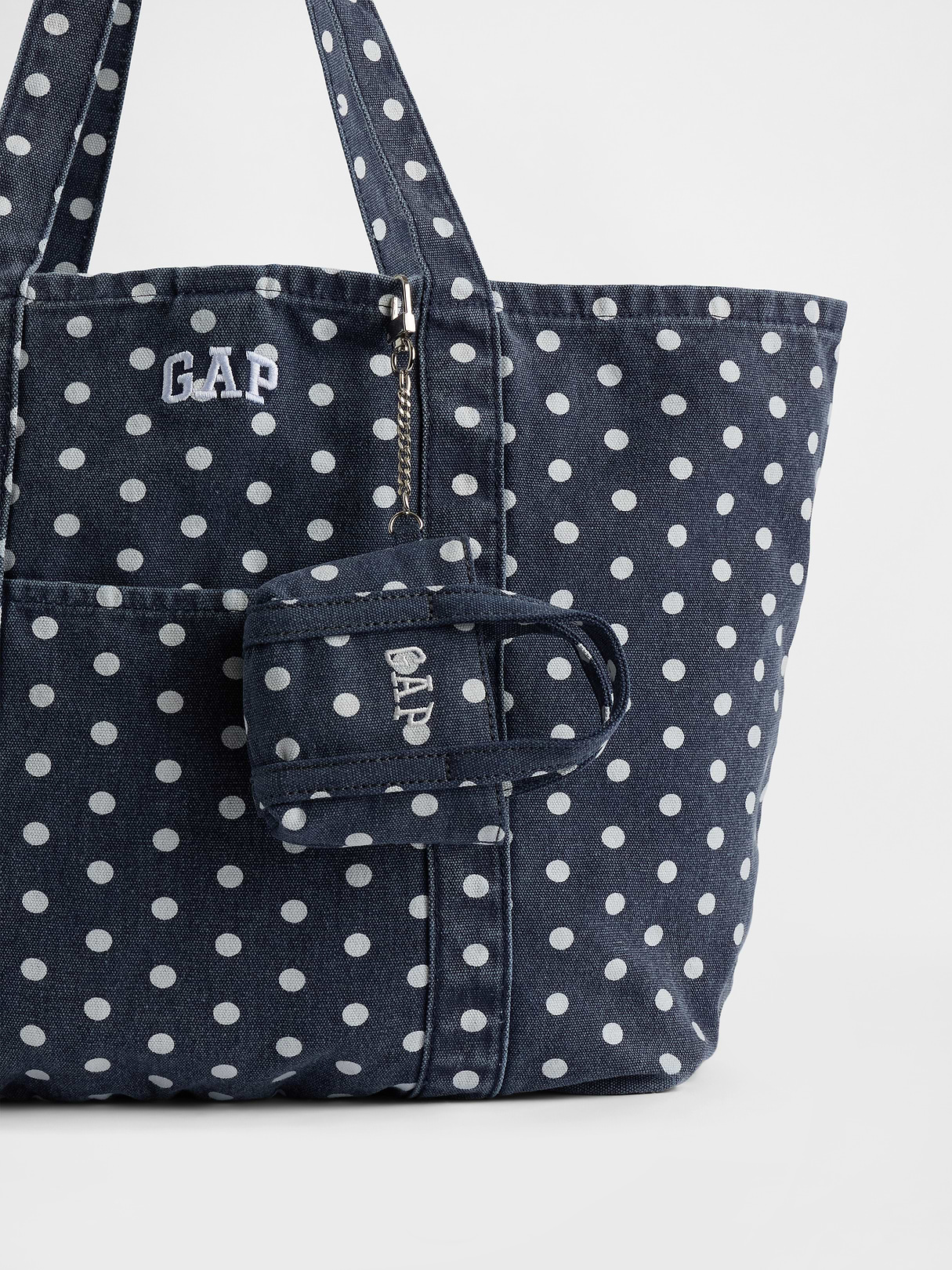Logo Tote Bag Charm - Navy polka dot