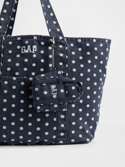 Logo Tote Bag Charm - Navy polka dot