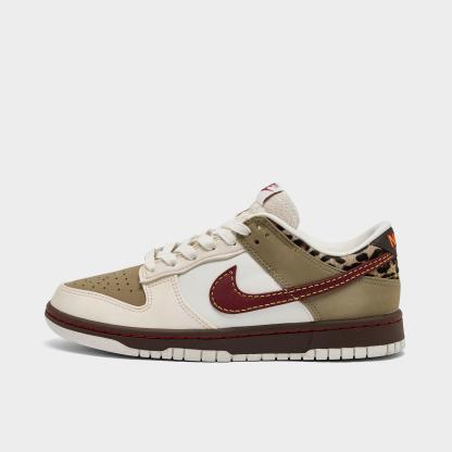 Women's Nithtke Dunk Low Casual Shoes - Khaki/Team Red/Baroque Brown/Pearl White - Left shoe facing left. Outside of the shoe.