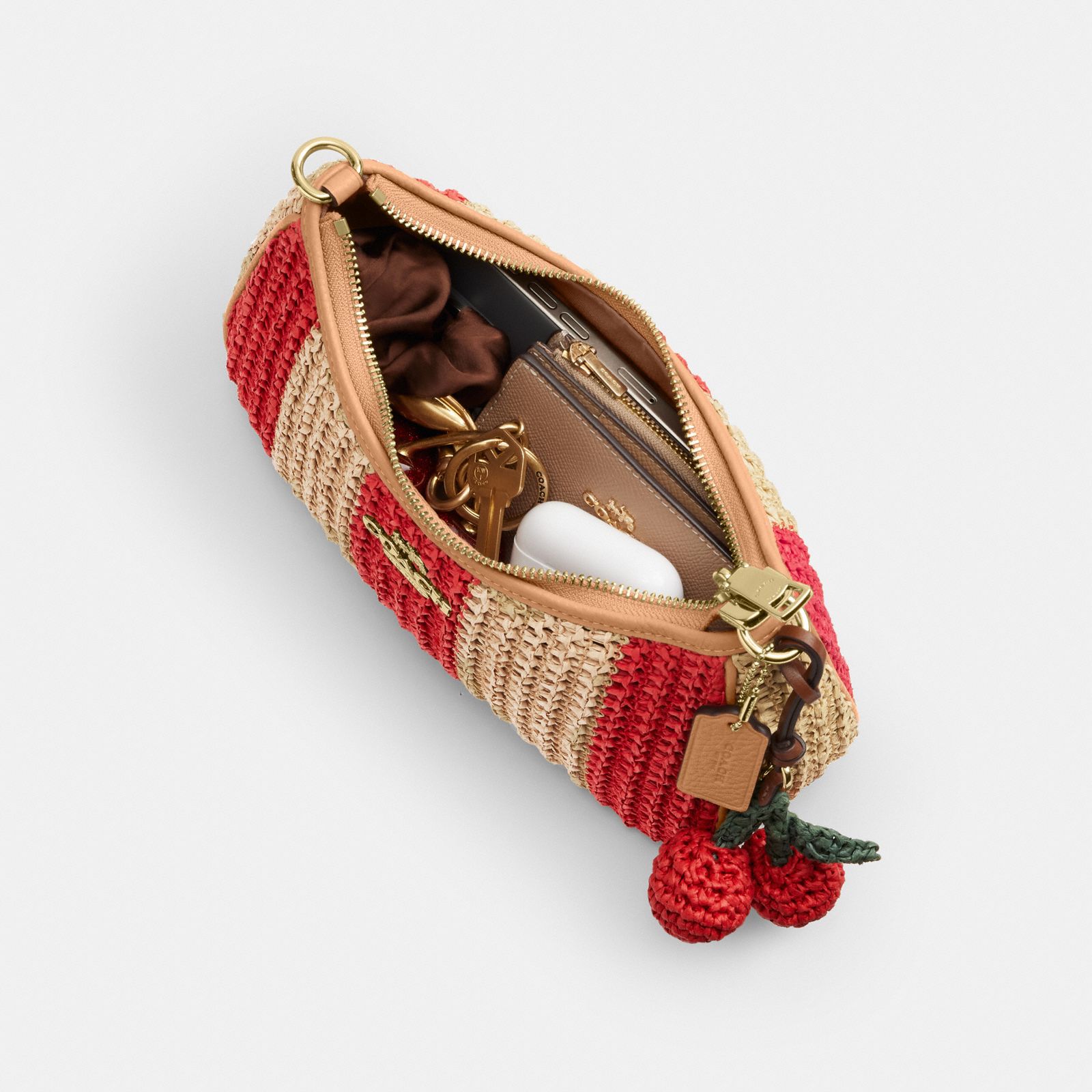 Teri Shoulder Bag With Stripes And Charm - Gold/Red/Tan - view 5