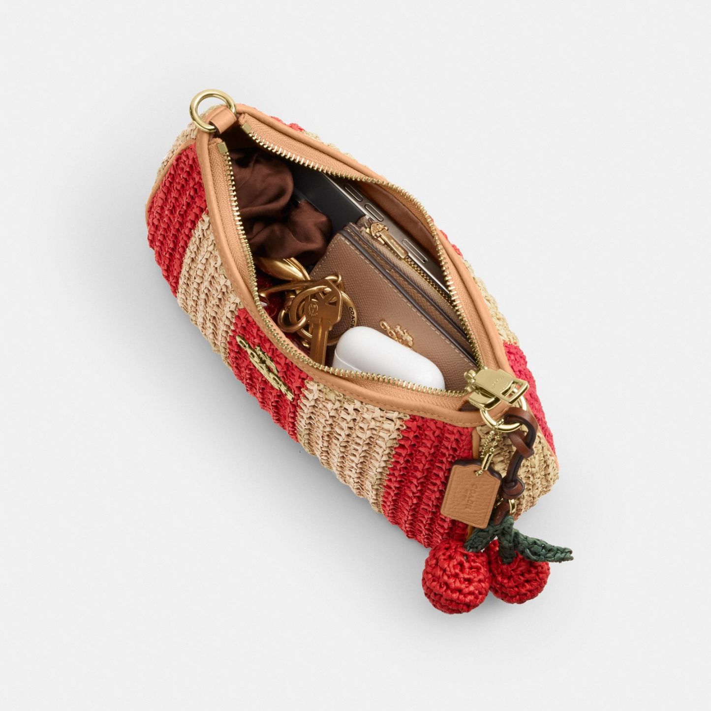 Teri Shoulder Bag With Stripes And Charm - Gold/Red/Tan - view 5