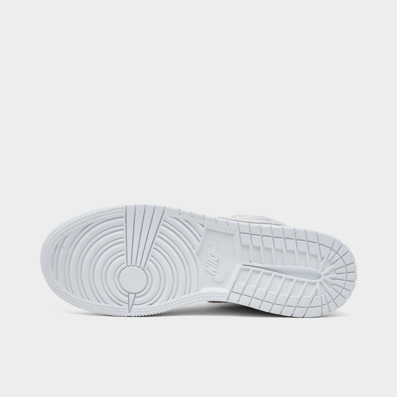 Big Kids' Air Jordan Retro 1 Mid SE Casual Shoes - White/White/White/Field Silver - view 6