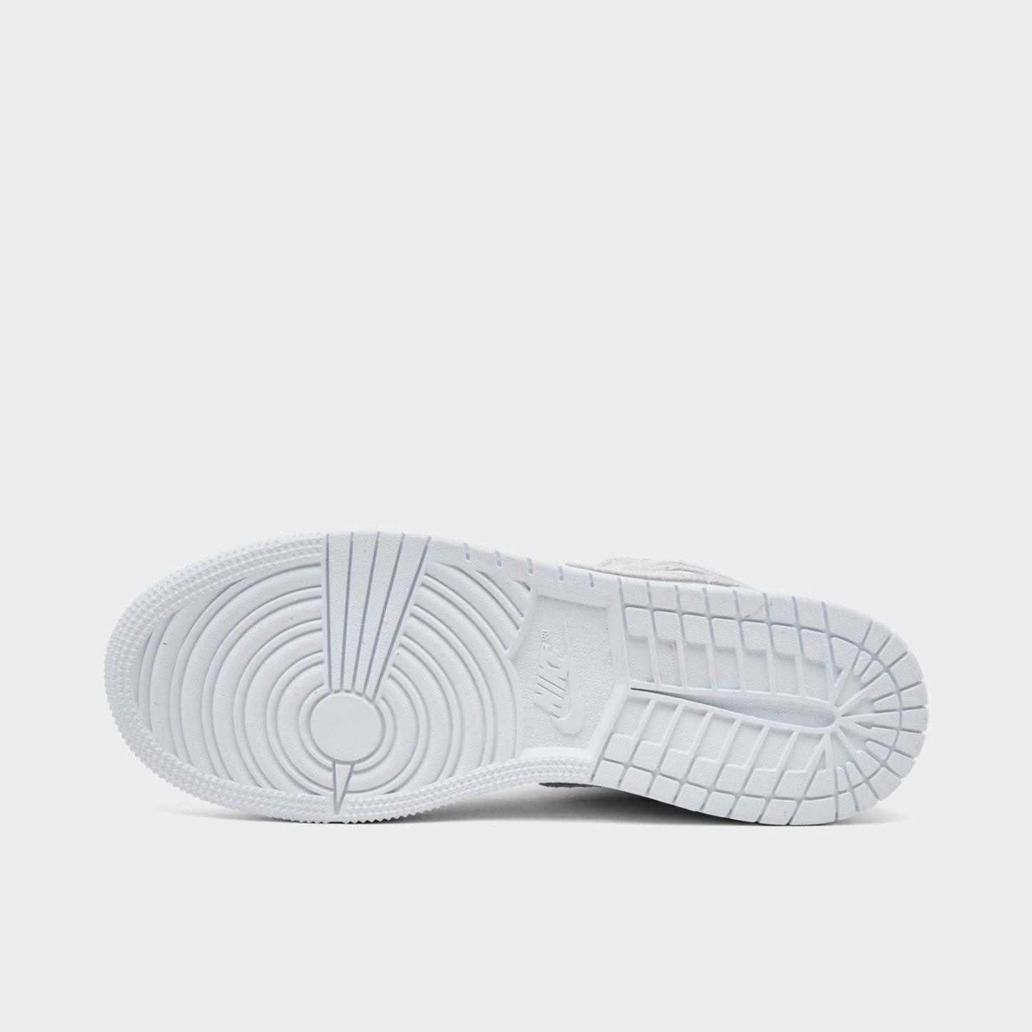 Big Kids' Air Jordan Retro 1 Mid SE Casual Shoes - White/White/White/Field Silver - view 6