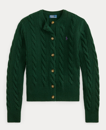 Polo Ralph Lauren Women's Cable-Knit Wool-Cashmere Cardigan Sweater - College Green