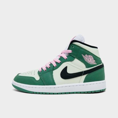 Women's Air Jordan Retro 1 Mid SE Casual Shoes - Dutch Green/Black/Barely Green/Arctic Pink - view 1
