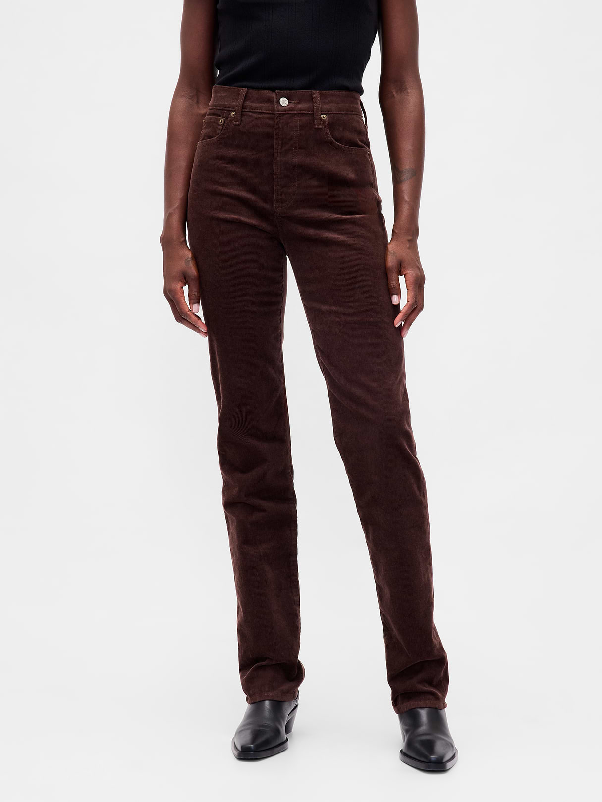 High Rise Belted '90s Slim Straight Jeans - Dark brown
