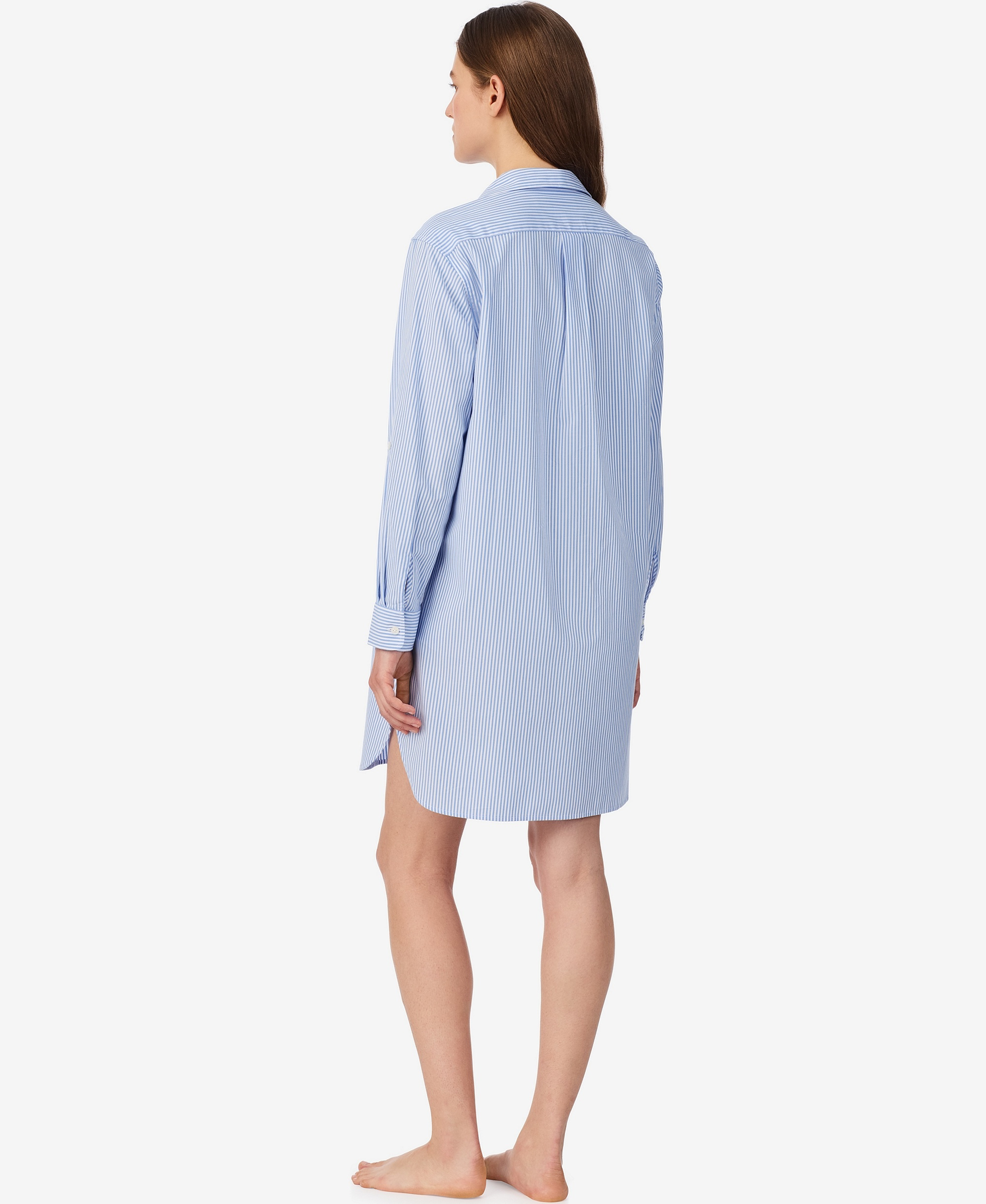 Lauren Ralph Lauren Women's Long-Sleeve Roll-Tab His Shirt Sleepshirt - Blue Stripe
