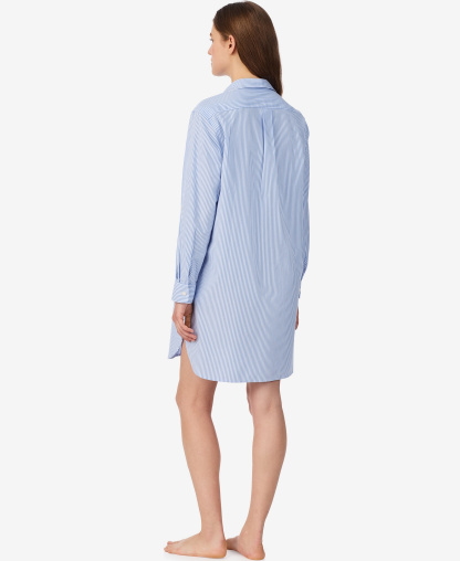 Lauren Ralph Lauren Women's Long-Sleeve Roll-Tab His Shirt Sleepshirt - Blue Stripe