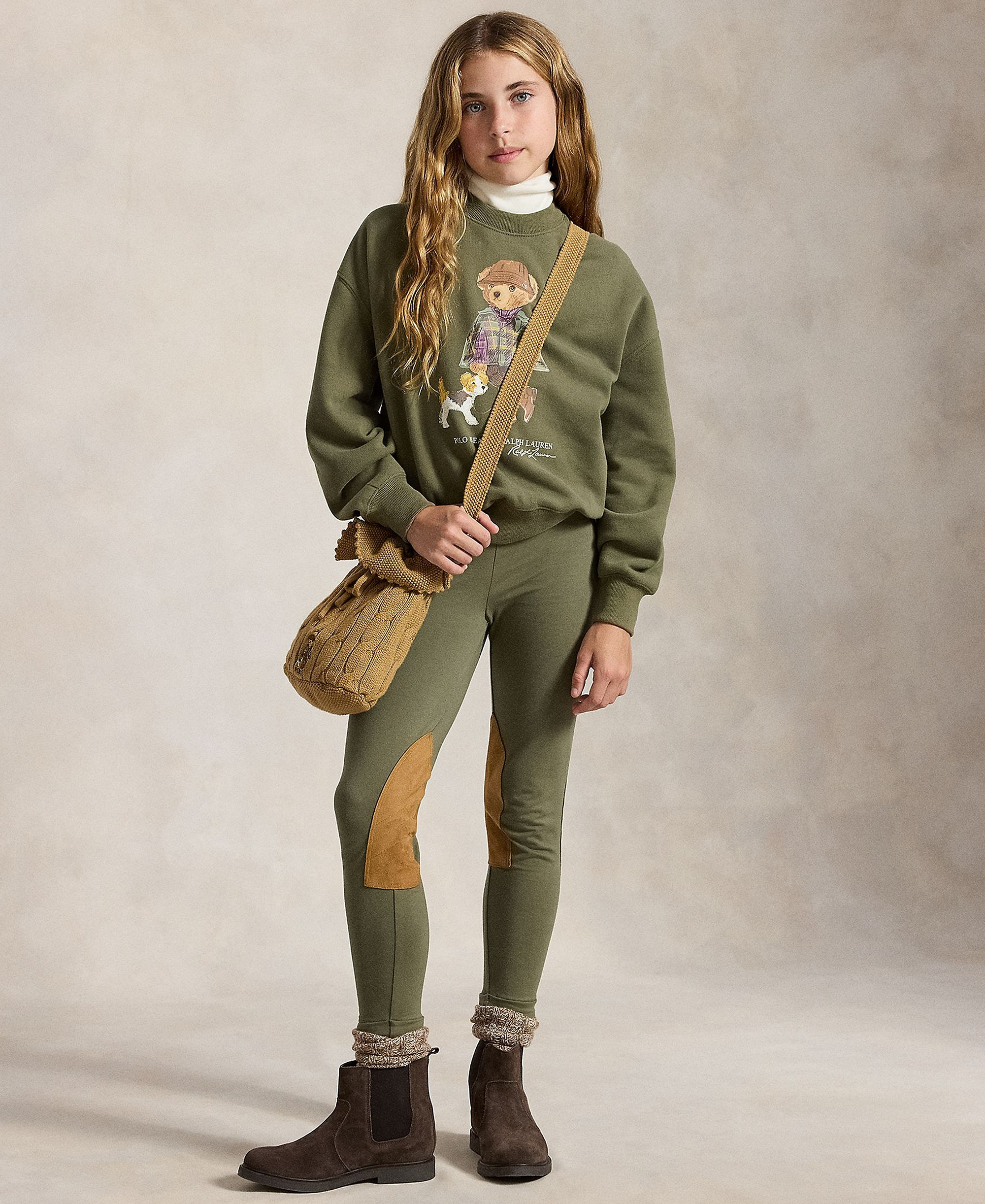 Polo Ralph Lauren Girls' 7-16 Polo Bear Long-Sleeve Sweatshirt - Cruise Olive