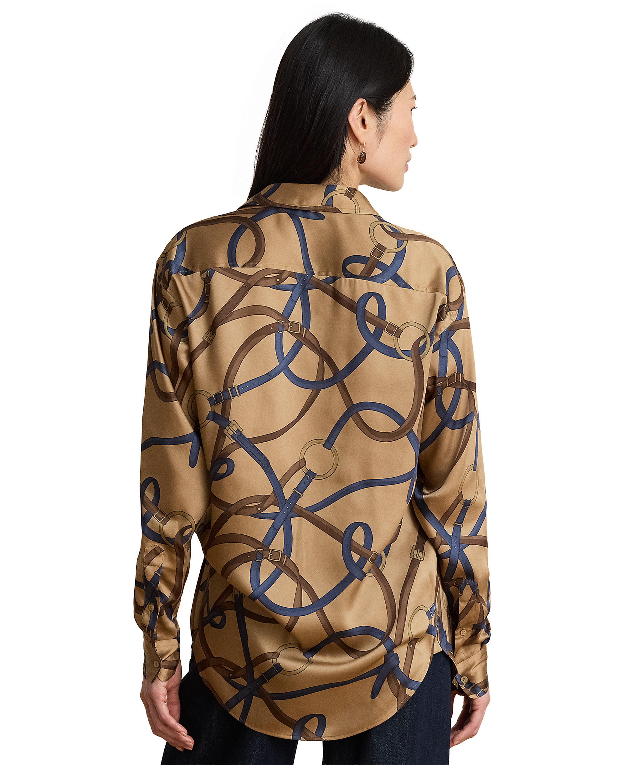 Lauren Ralph Lauren Women's Belting Print Collared Shirt - Camel Multi