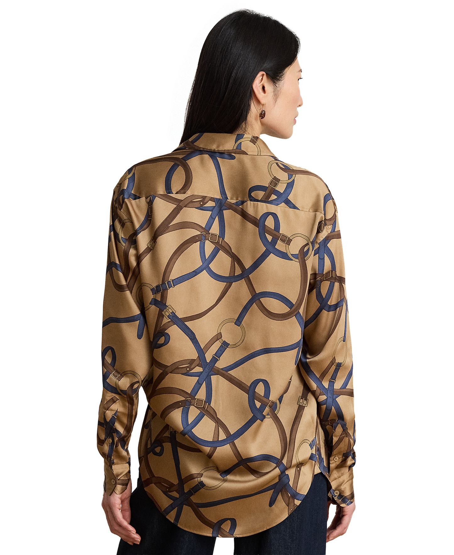 Lauren Ralph Lauren Women's Belting Print Collared Shirt - Camel Multi