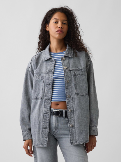 Denim Oversized Shirt Jacket - Grey wash