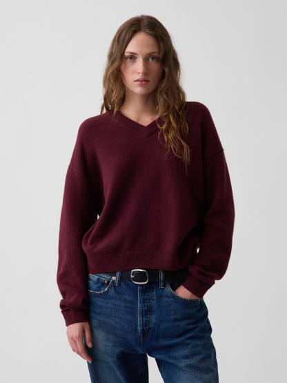 CashSoft Oversized V-Neck Sweater - Noir red