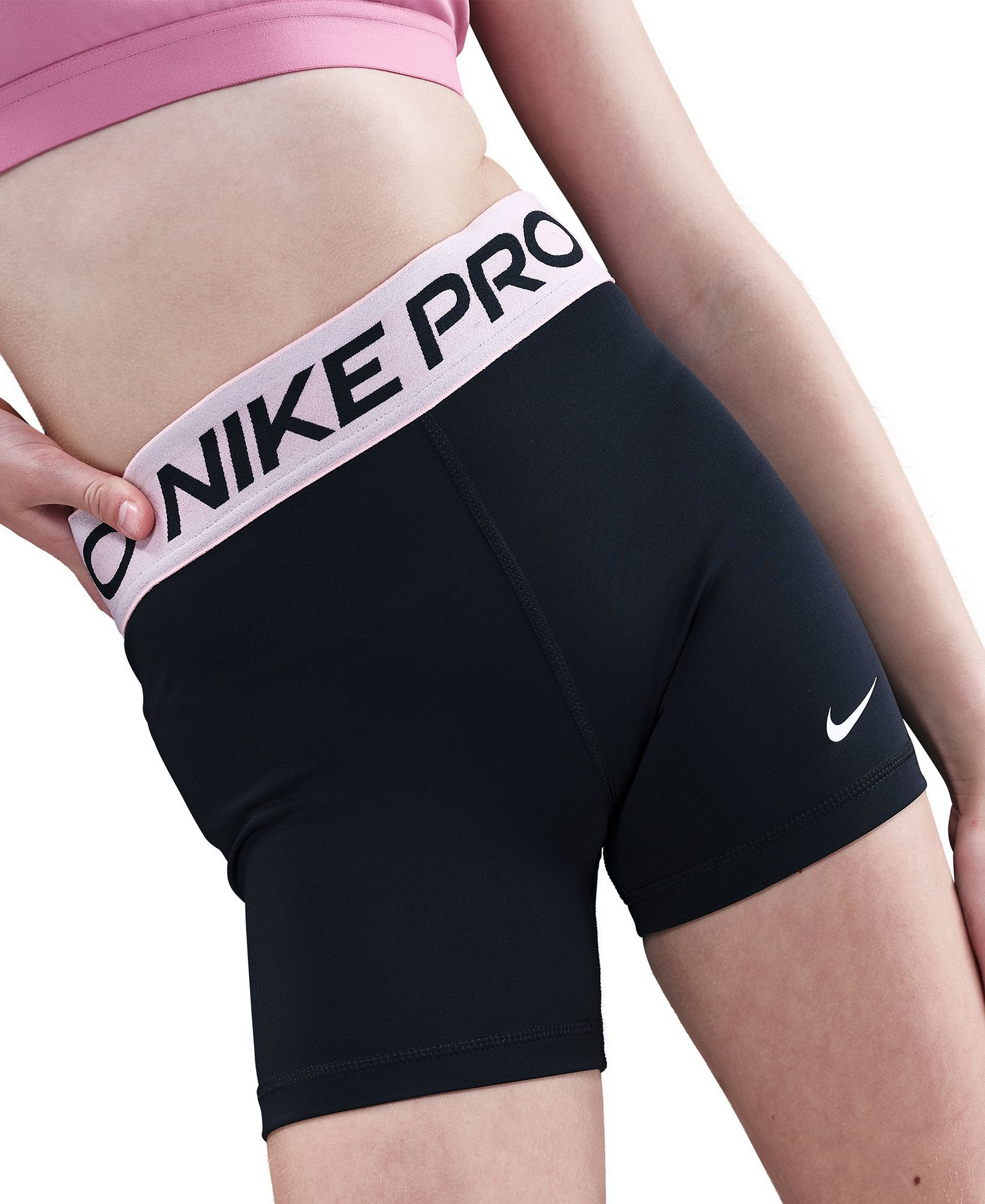 Nike Girls' 7-16 Pro Elastic Waist 3" Shorts - Black/med Soft Pink/white