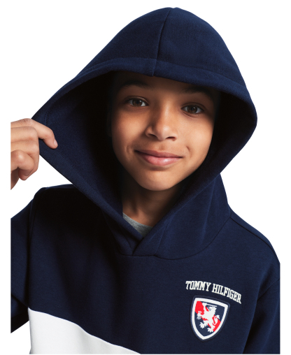 Tommy Hilfiger Boys' 8-20 Color-Blocked Logo Hoodie - Navy Blazer