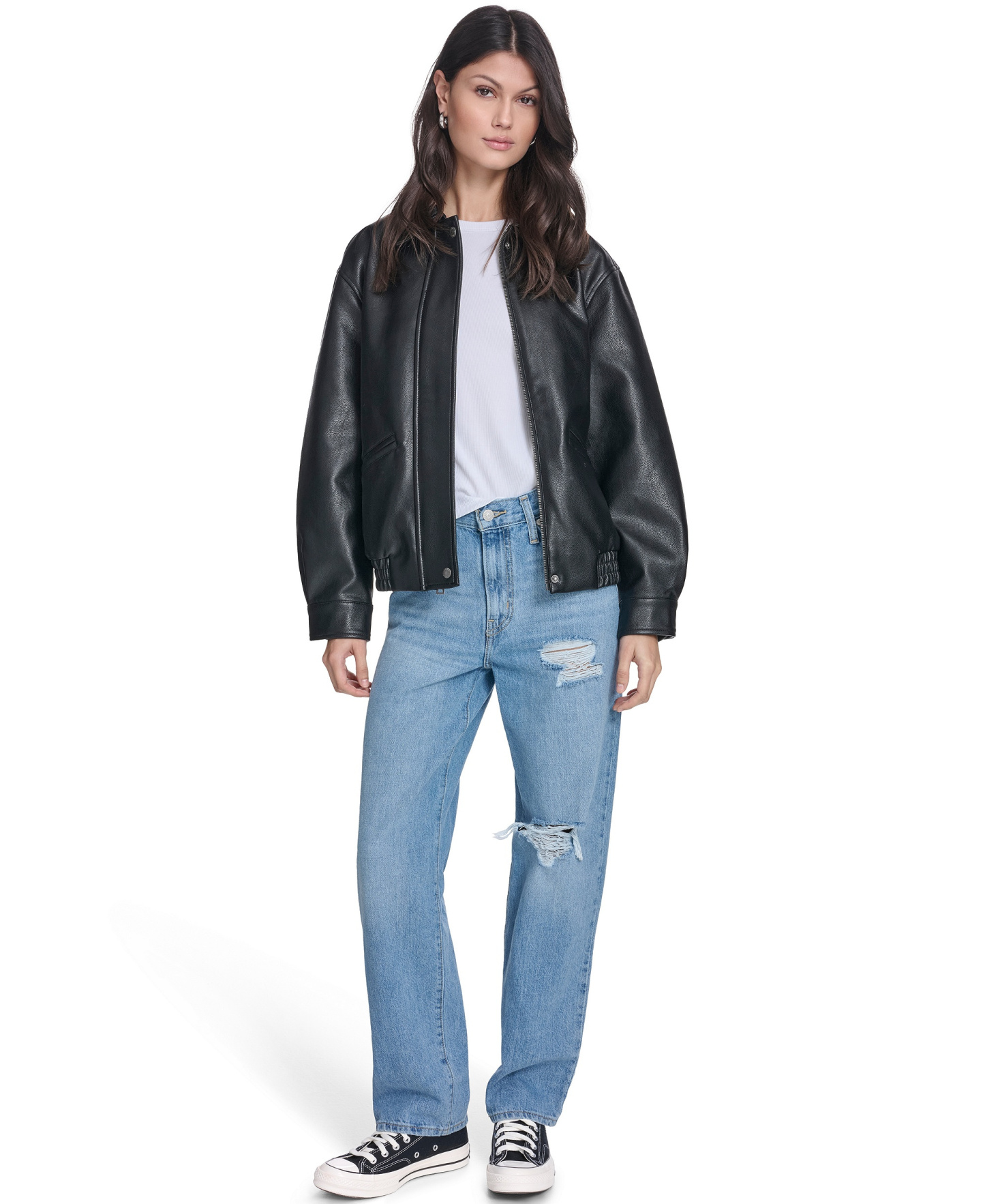 Levi's Women's Faux Leather Relaxed-Fit Bomber Jacket - Black
