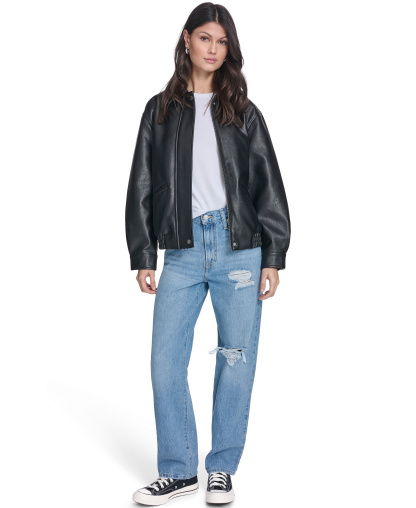 Levi's Women's Faux Leather Relaxed-Fit Bomber Jacket - Black