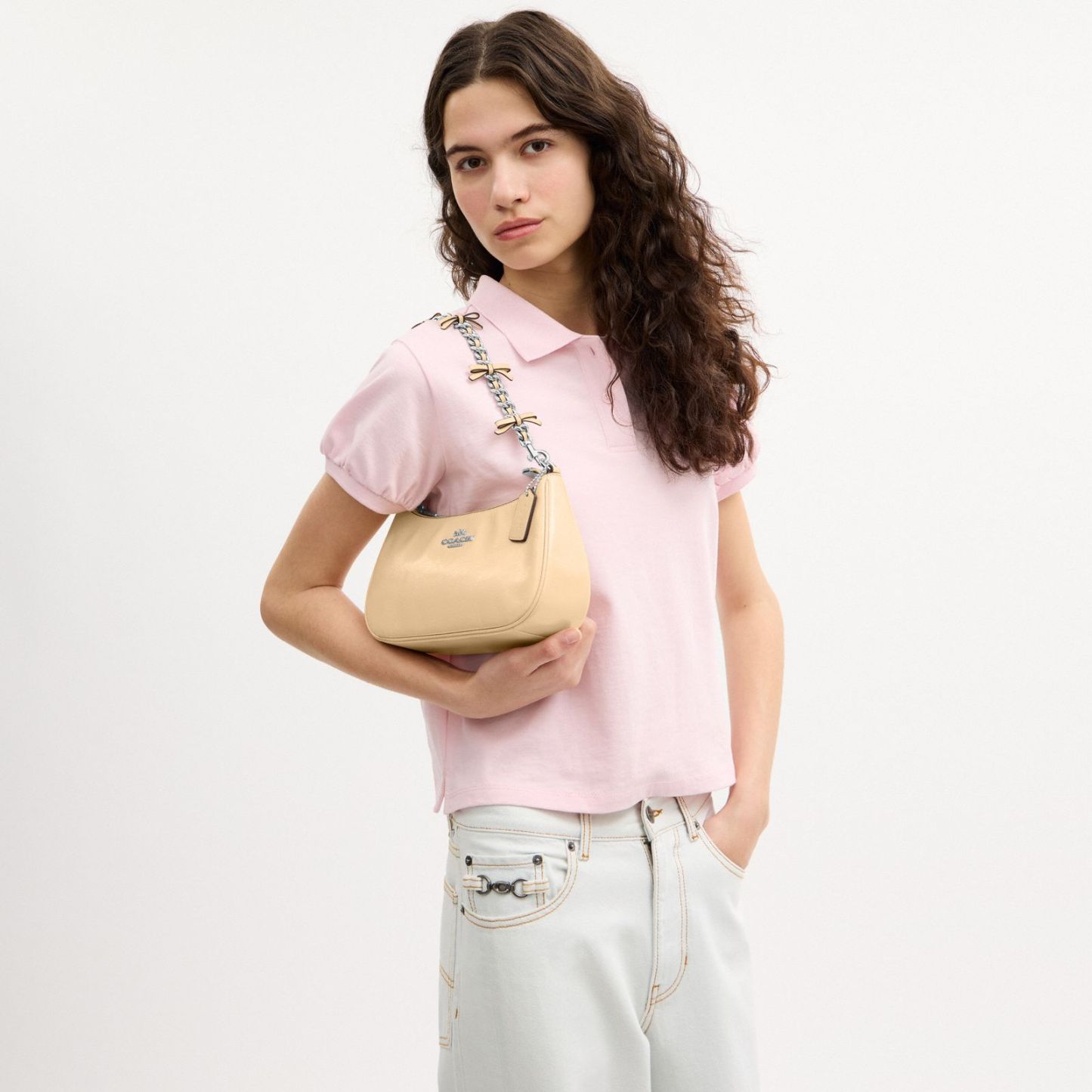 Teri Shoulder Bag With Bows - Silver/Light Sand - view 2