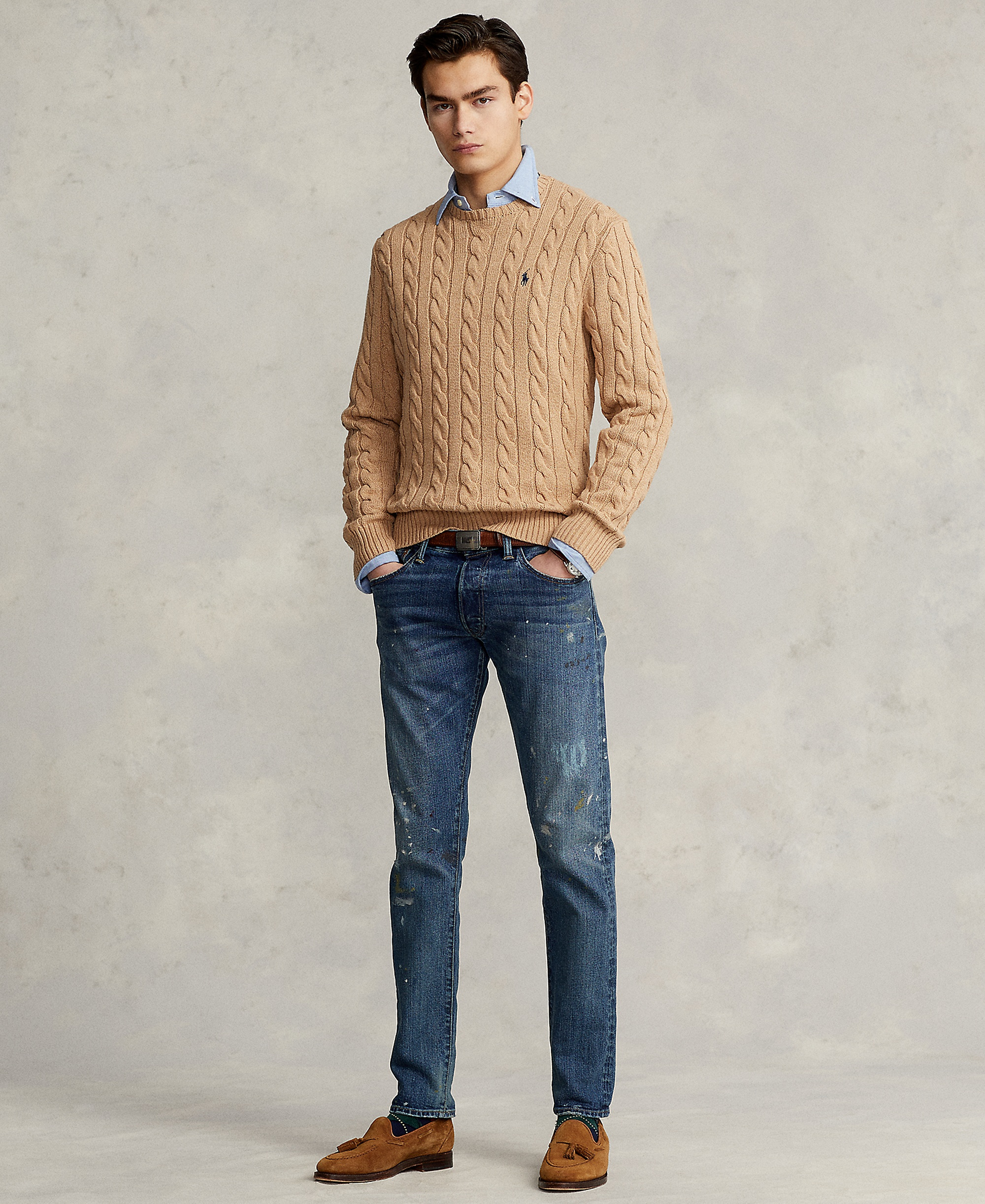 Polo Ralph Lauren Men's Cable-Knit Cotton Sweater - Camel Melange