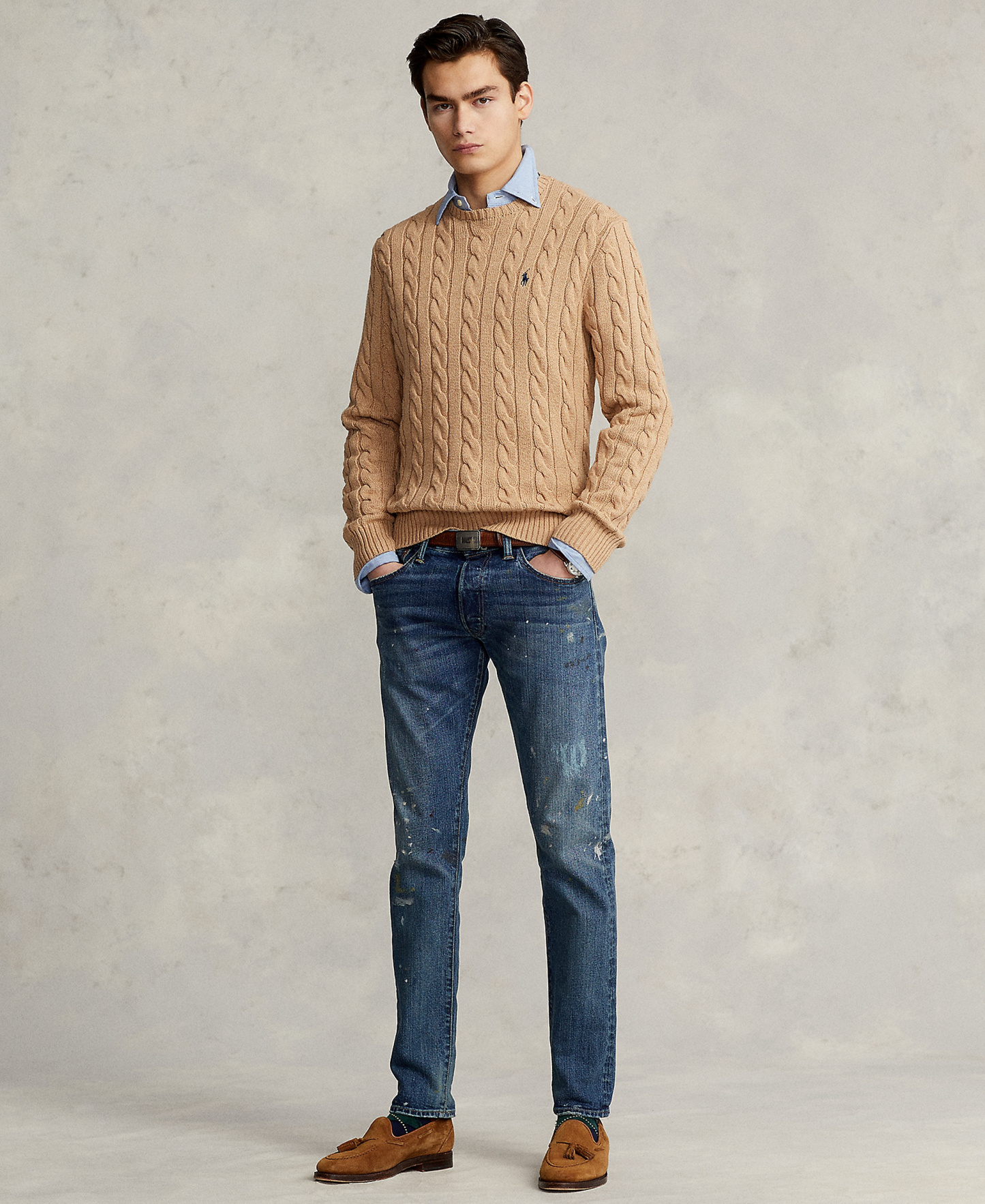 Polo Ralph Lauren Men's Cable-Knit Cotton Sweater - Camel Melange
