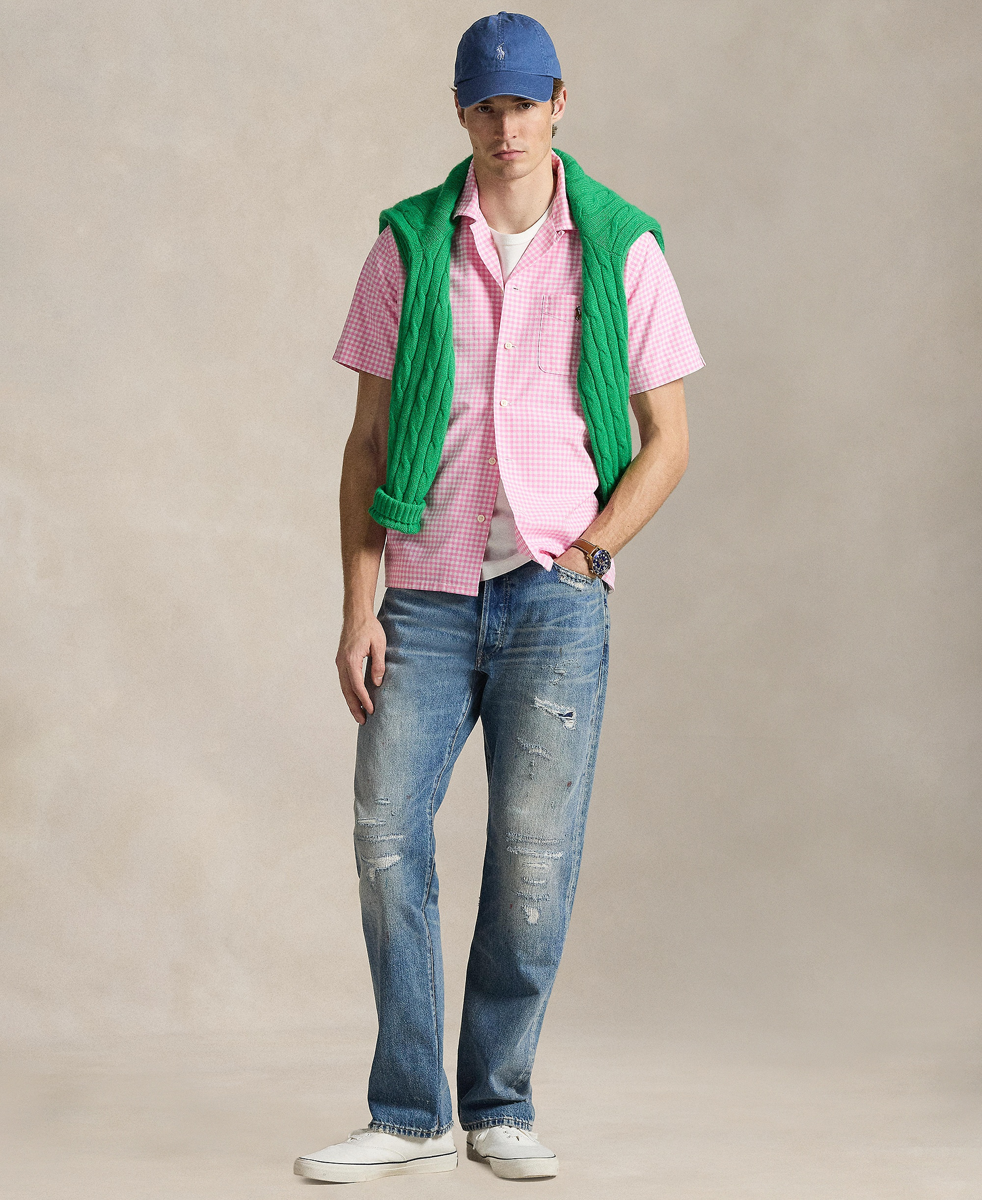 Polo Ralph Lauren Men's Classic-Fit Short-Sleeve Oxford Shirt - Pink/White