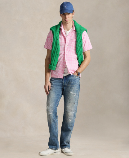 Polo Ralph Lauren Men's Classic-Fit Short-Sleeve Oxford Shirt - Pink/White