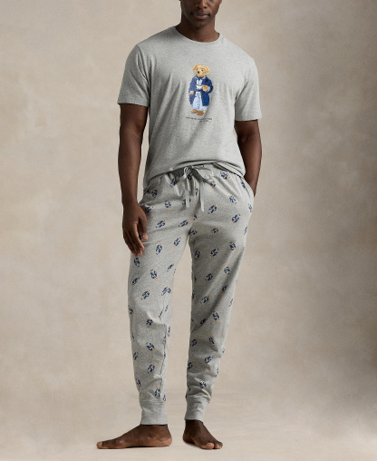 Polo Ralph Lauren Men's Short-Sleeve T-Shirt and Jogger Pants, 2-Piece Set - Andover Heather/ Morning Robe Bear