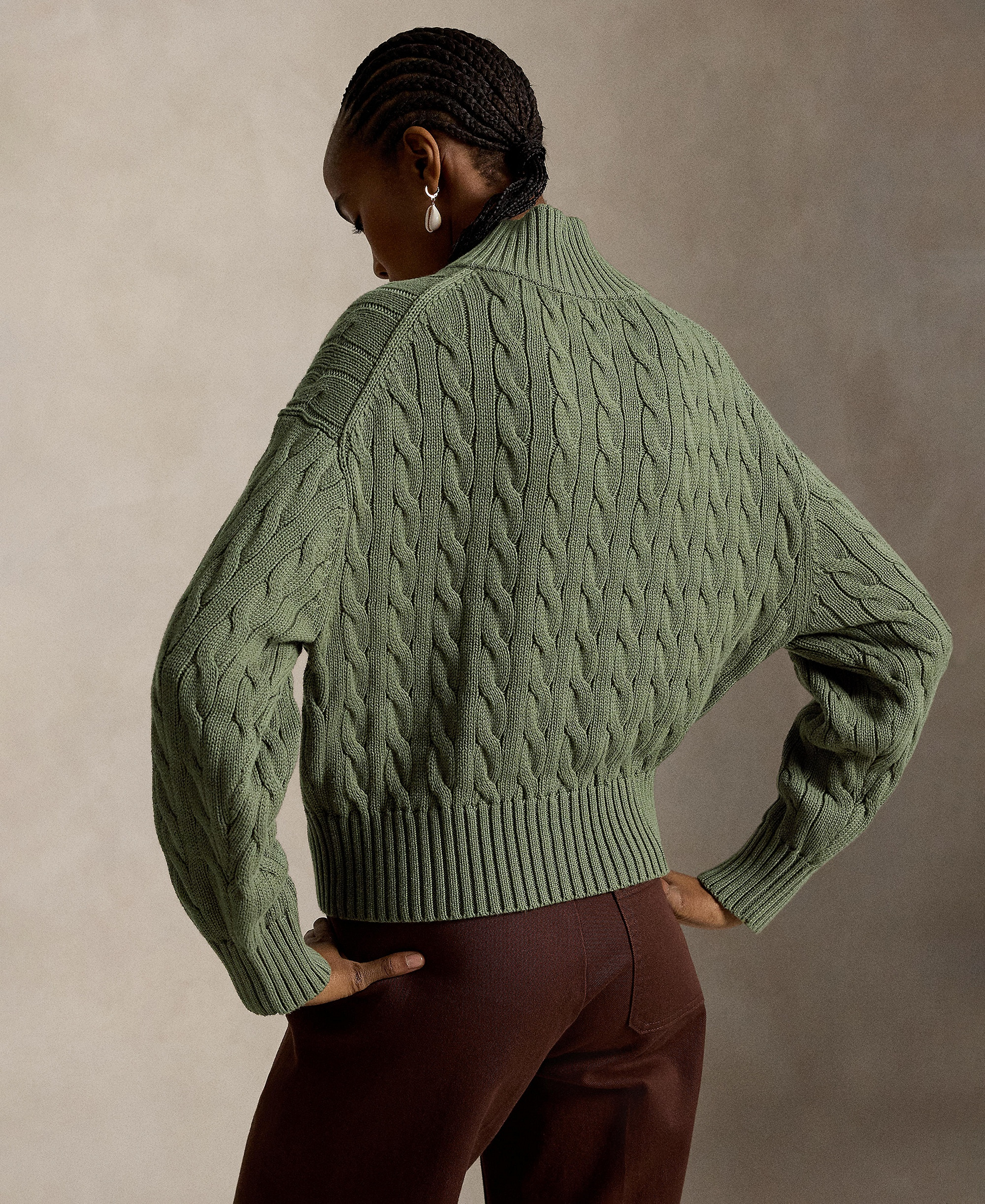 Polo Ralph Lauren Women's Cable-Knit Cotton Quarter-Zip Sweater - Dense Olive