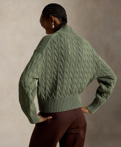 Polo Ralph Lauren Women's Cable-Knit Cotton Quarter-Zip Sweater - Dense Olive